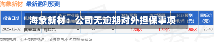 海象新材：公司无逾期对外担保事项