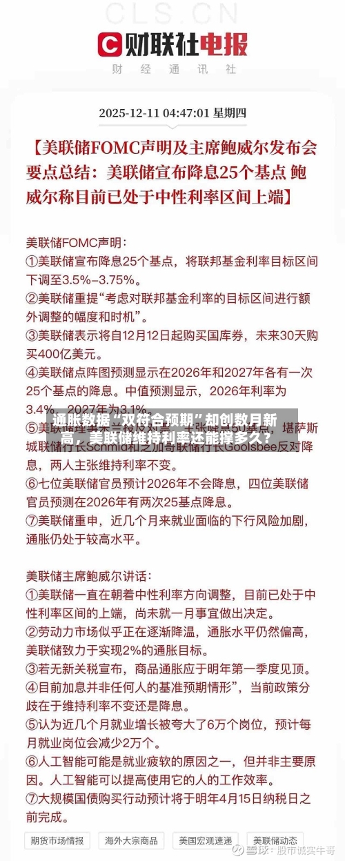 通胀数据“双符合预期”却创数月新高，美联储维持利率还能撑多久？