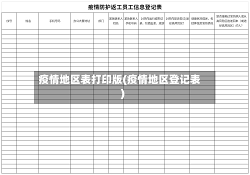 疫情地区表打印版(疫情地区登记表)
